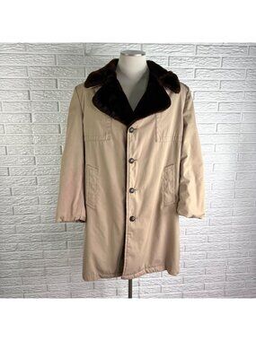 Vtg 70s Hanover Sportswear AJ August Weather Topper Coat Faux Fur Collar Large